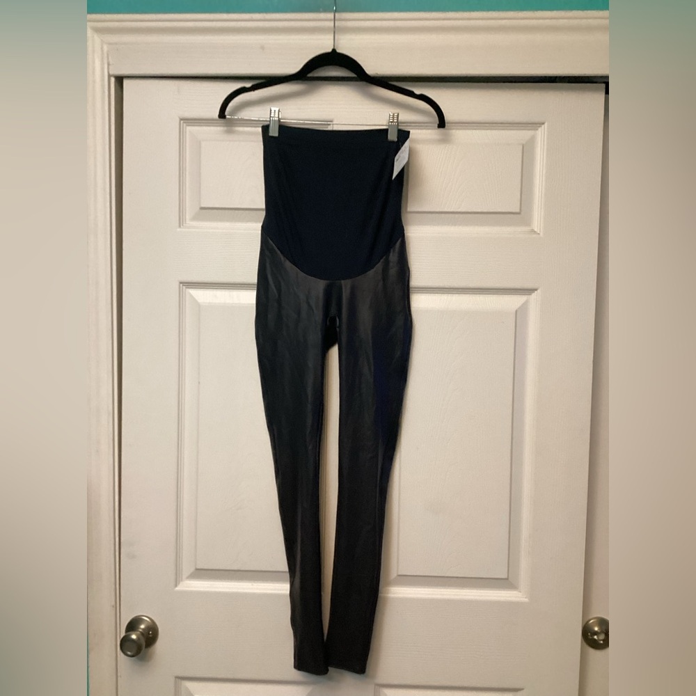 SPANX Faux-Leather Maternity Leggings in Black - Picture 2 of 7
